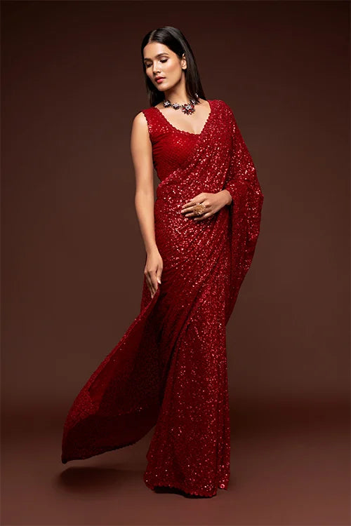 Ruby Red Color Bollywood Designer Saree Online | Shop Now