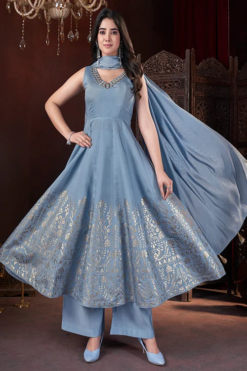 Beautiful Sky Color Ready To Wear Party Wear Salwar Suit