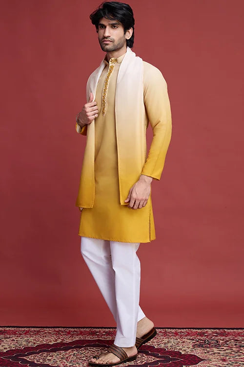 Stylish Designer Men’s Kurta Set With Real Mirror Work