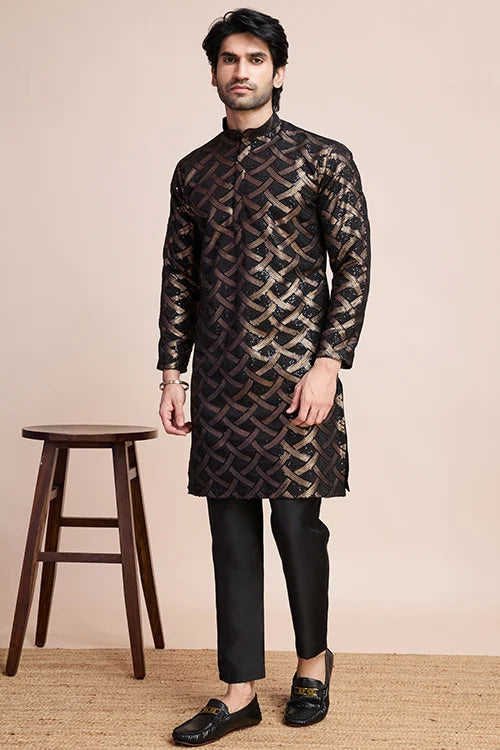 Stylish Black Silk Kurta For Special Occasions