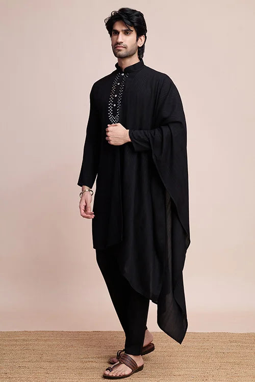 Black Viscose Designer Kurta With Pant & Dupatta