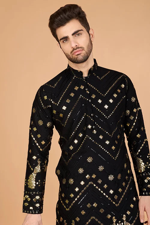 Black Silk Men's Kurta For Special Occasions