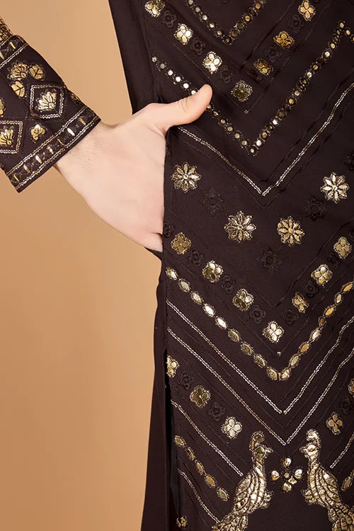 Designer Brown Men's Silk Kurta For Special Events