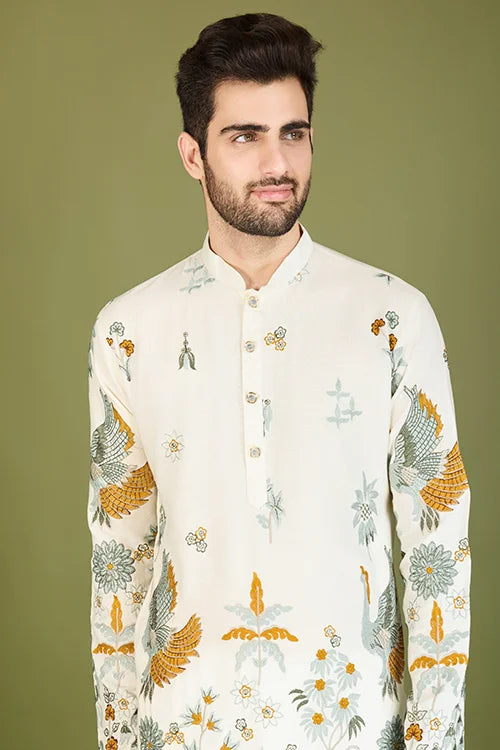 Designer White Sequence Embroidered Gents Kurta