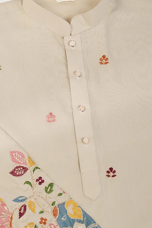 Premium Beige Kurta With Embroidery Wedding Look For Mens Wear