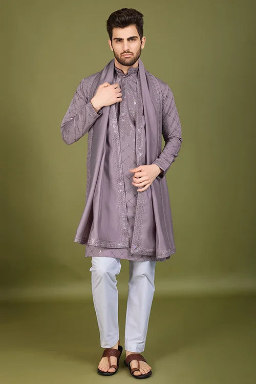 Dusty Peach Viscose Silk Kurta Elegant Festive Wear