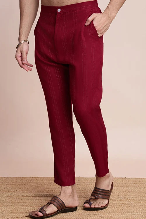 Maroon Color Kurta With Dupatta For Mens Wear