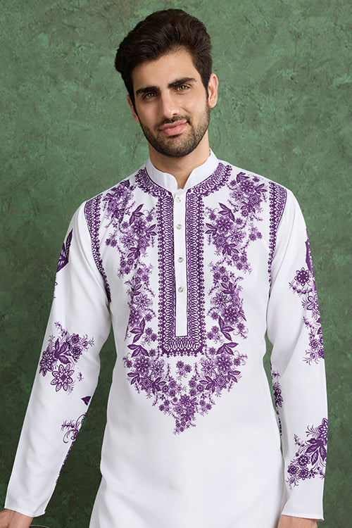 Purple Color Digital Printed Gents Kurta Pyjama