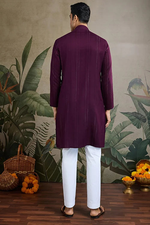 Purple Viscose Rayon Kurta With Jari & Mirror Work