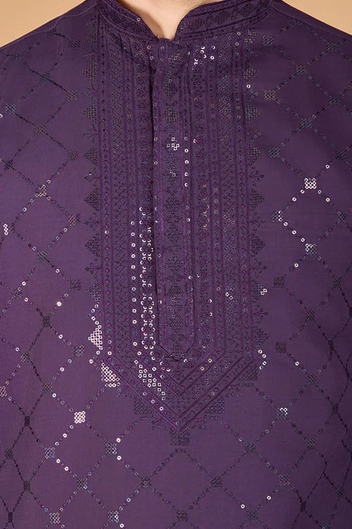Dusty Purple Traditional Look Ethnic Wear Kurta For Men