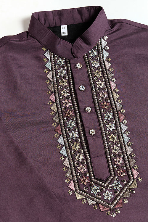 Traditional Rust Purple Kurta Pajama With Stylish Open Jacket
