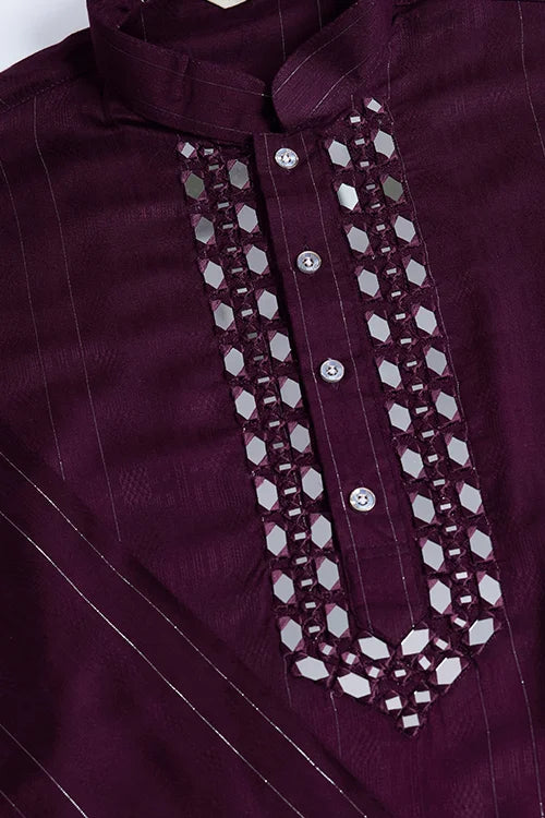 Purple Viscose Rayon Kurta With Jari & Mirror Work