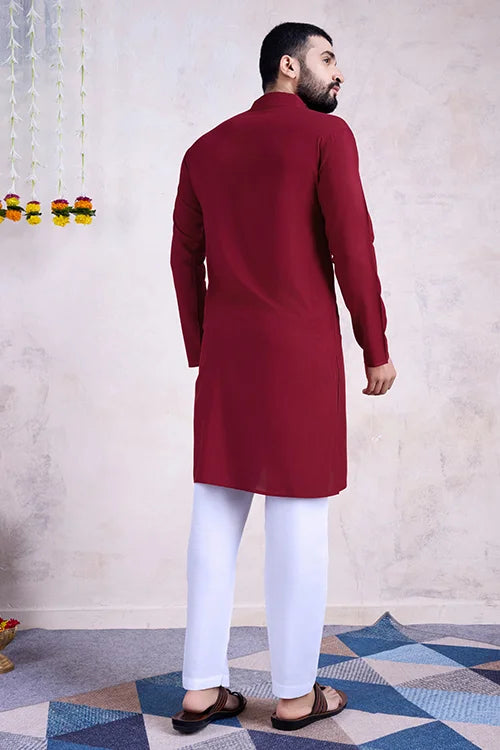 Maroon Color Ready To Wear Traditional Kurta For Mens Wear