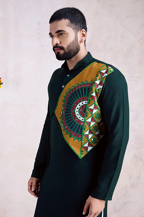 Green Color Ready To Wear Traditional Kurta For Mens Wear