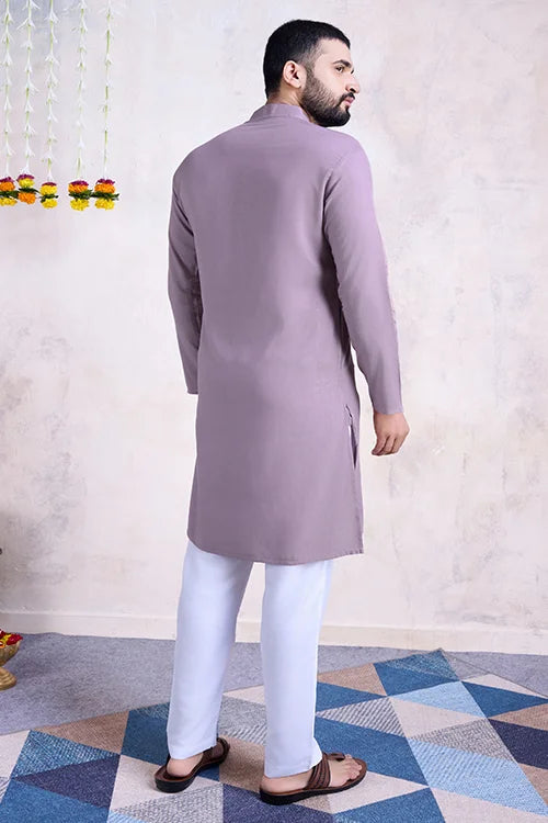 Dusty Purple Color Real Mirror Work Navratri Special Mens Kurta Collection