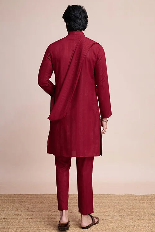 Maroon Color Kurta With Dupatta For Mens Wear