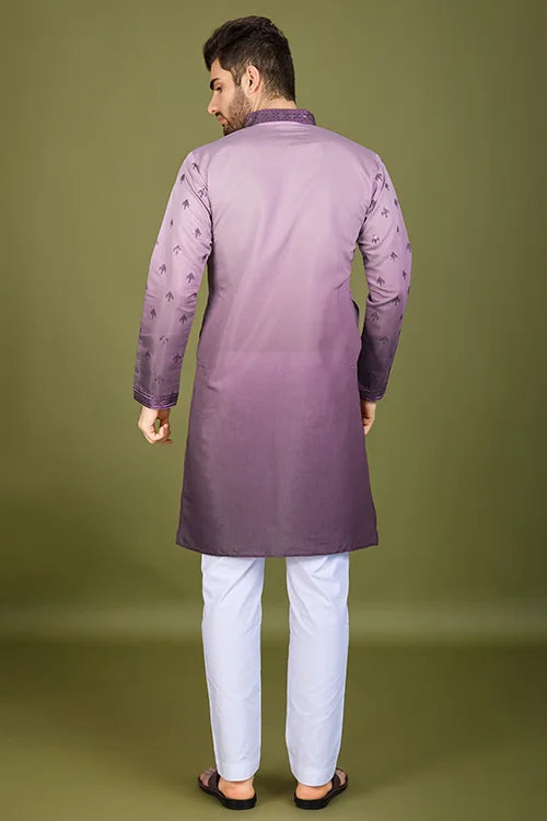 Designer Men's Omber Purple Kurta In Viscose Silk