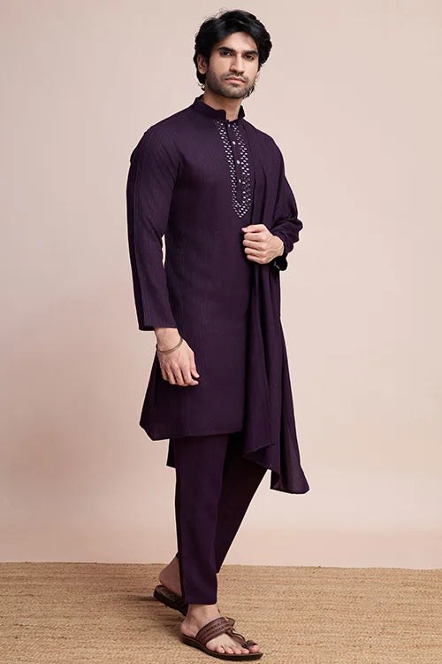 Purple Viscose Designer Kurta With Pant & Dupatta