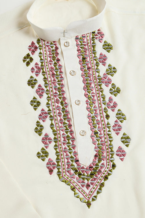 Royal White Mirror Kurta With Dupatta Set For Wedding Functions