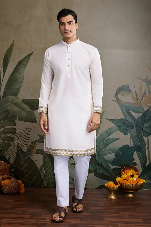 Designer White Kurta With Embroidered Koti – Elegant Style