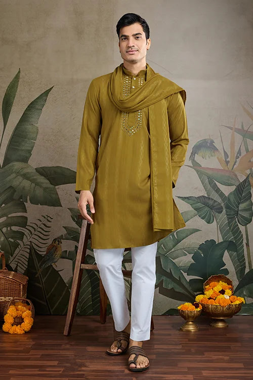 Elegant & Beautiful Rust Yellow Kurta With Dupatta – Stylish Look