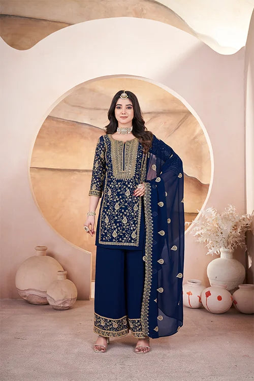 Blue Embroidered Women Wear Three Piece Pakistani Suit