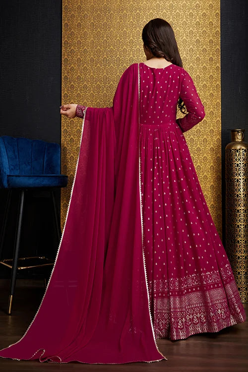 Exclusive Rani Color Metalic Foil Work Ready To Wear Gown