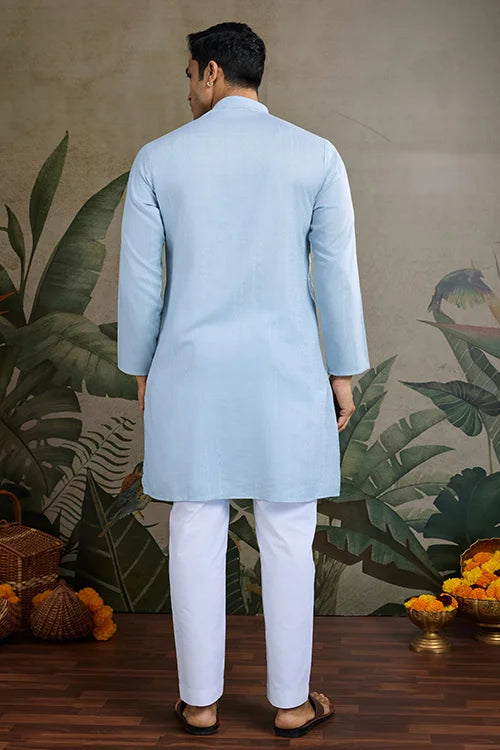 Sky Mirror Work Kurta For Men - Designer Wear