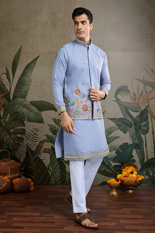 Stylish Sky Men's Kurta Koti Set – Elegant & Trendy