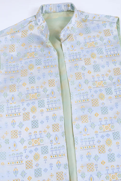 Traditional Sky Kurta Set With Koti Jacket