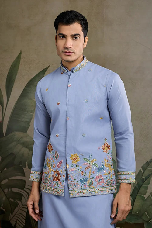Stylish Sky Men's Kurta Koti Set – Elegant & Trendy