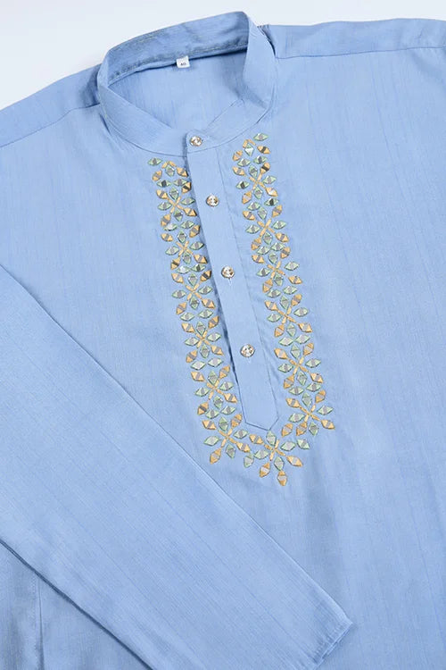 Traditional Sky Kurta Set With Koti Jacket