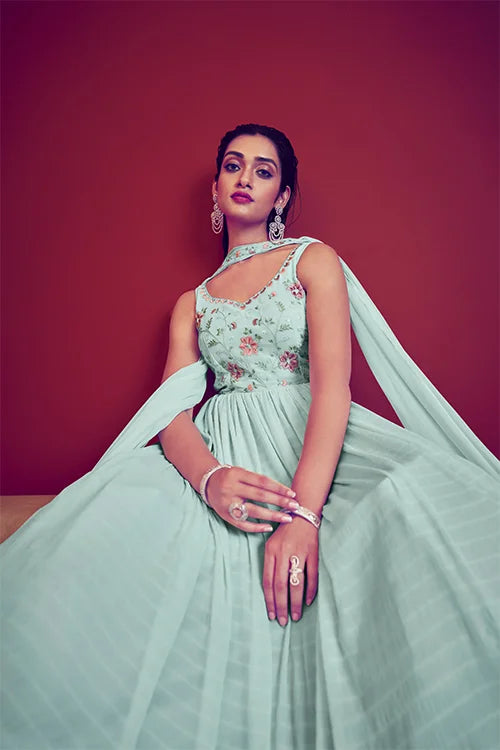 Ready To Wear Designer Wedding Sky Anarkali Long Gown Collection