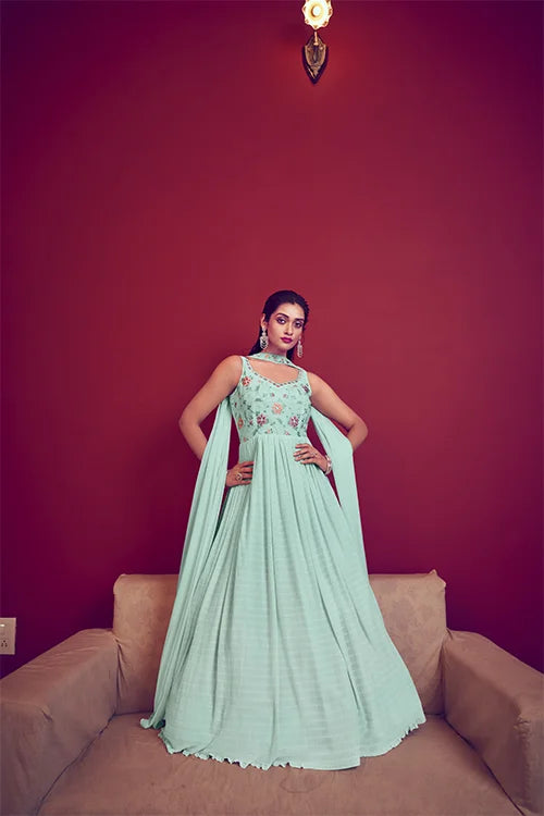 Ready To Wear Designer Wedding Sky Anarkali Long Gown Collection