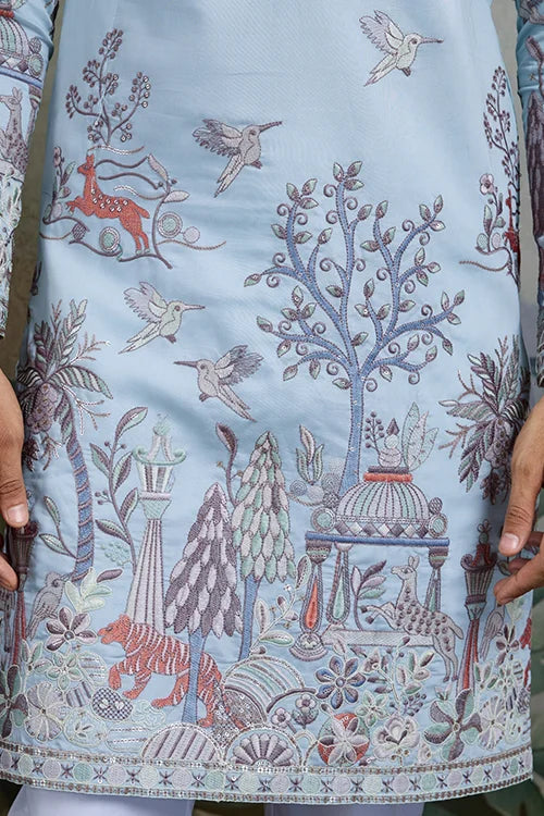 Beautiful Sky Viscose Silk Kurta Mens Wear Collection