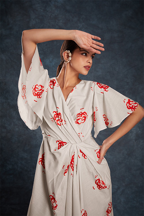 Trendy Butterfly Sleeve Printed Maxi Dress
