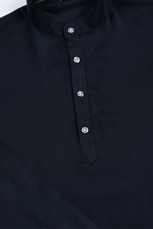 Black Roman Silk Kurta With Jacquard Koti Elegant Ethnic Wear
