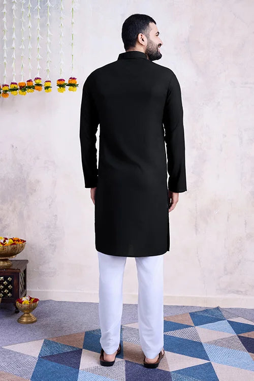 Black Color Ready To Wear Traditional Kurta For Mens Wear