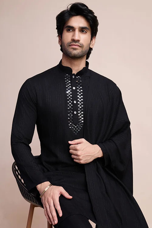 Black Viscose Designer Kurta With Pant & Dupatta