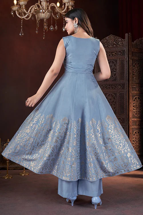 Beautiful Sky Color Ready To Wear Party Wear Salwar Suit