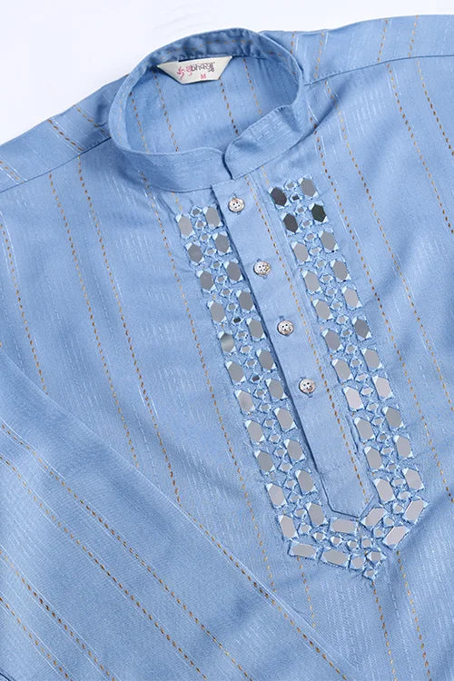 Light Blue Mirror Work Kurta – Elegant & Stylish