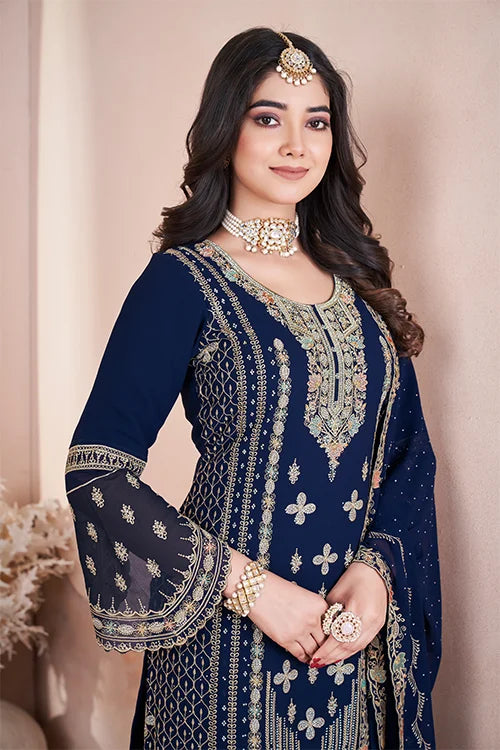 Blue Color Pakistani Style Salwar Suit For Women