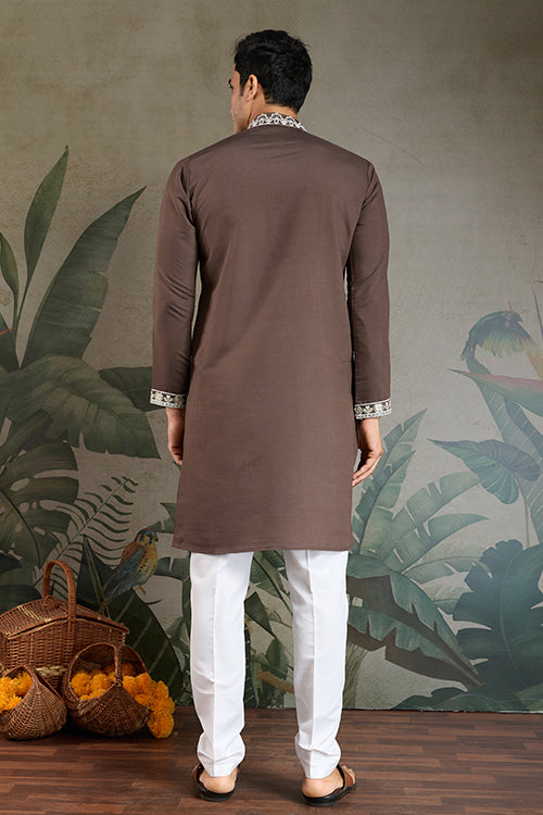 Wedding Functions Chocolate Gray Embroidered Kurta
