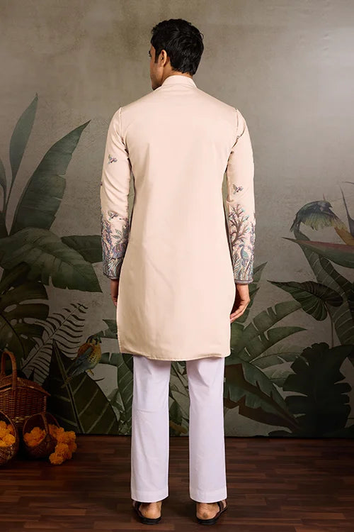 Beige Embroidered Work Beautiful Kurta for Men