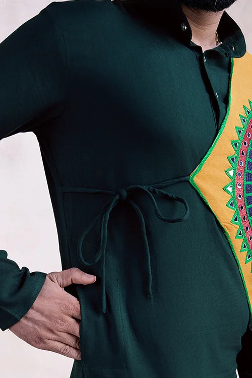 Green Color Ready To Wear Traditional Kurta For Mens Wear