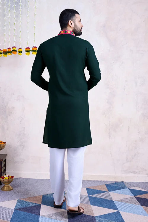 Green Color Men's Wear Embroidered Kurta with Dupatta Collection