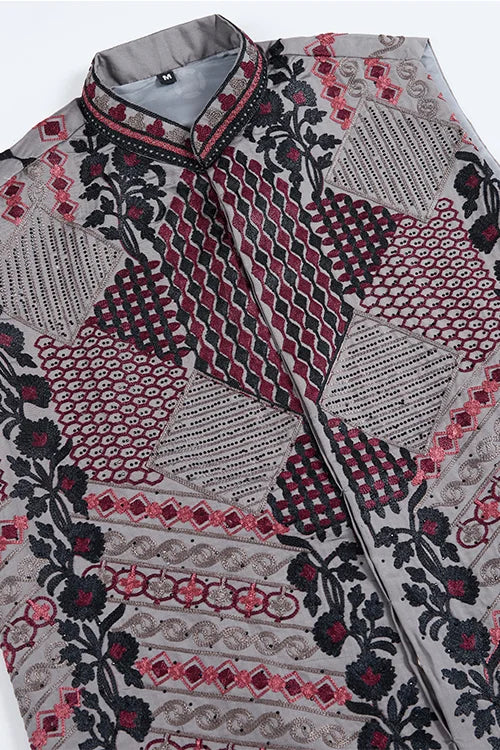 Latest Grey Silk Kurta With Swarovski Koti Jacket For Men’s