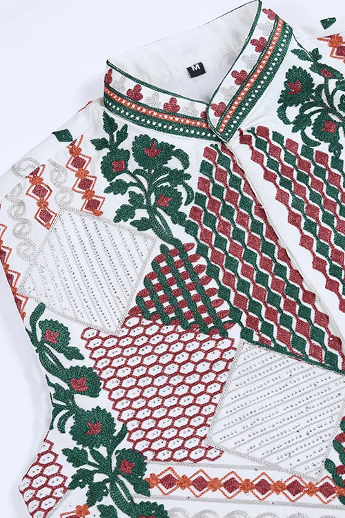 Beautiful White Viscose Silk Kurta Koti Set