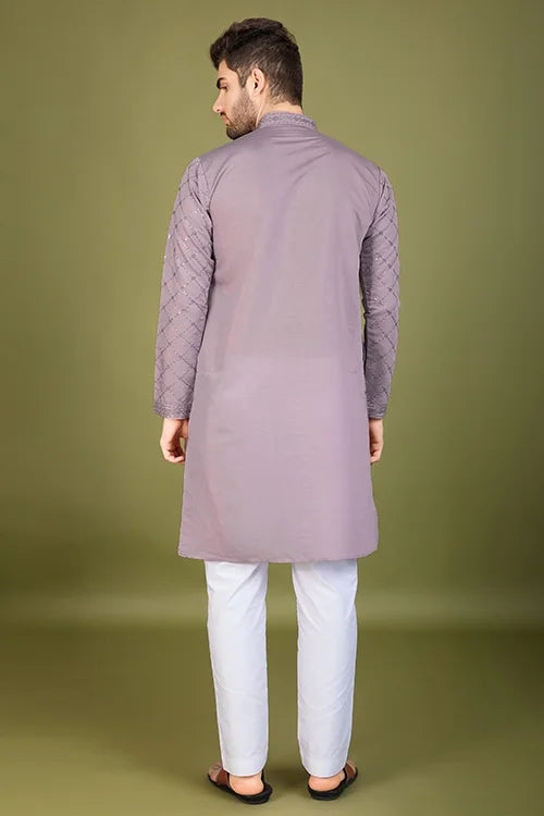 Dusty Peach Viscose Silk Kurta Elegant Festive Wear