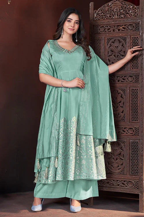 Pista Color Roman Silk Foil Printed Festival Salwar Suit